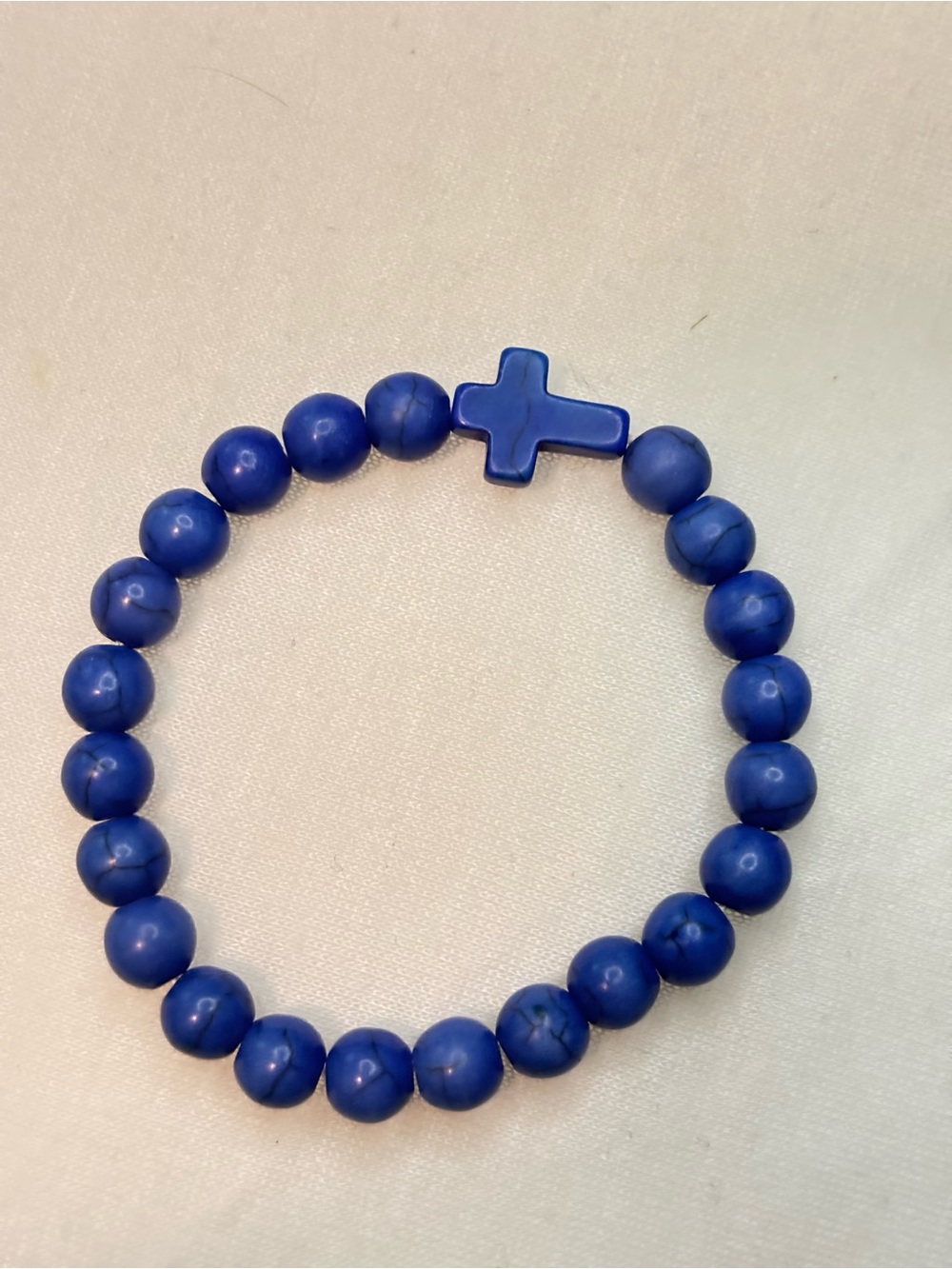 Blue Beaded Cross Stretch Bracelet